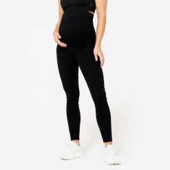 Legginsy do jogi damskie Kimjaly ciążowe. Czarne legginsy DOMYOS, l, bez wzorów, z bawełny, na jogę i pilates. Za 69.99 zł.