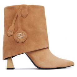 Botki KARL LAGERFELD. Brązowe botki KARL LAGERFELD, bez wzorów, bez obcasa, na słupku, bez zapięcia. Za 1,164.00 zł.