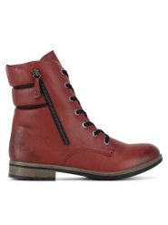 Rieker Trzewiki 72212-35 Czerwony. Czerwone botki Rieker, bez wzorów, z materiału, bez obcasa, na płaskiej podeszwie, bez zapięcia. Za 265.99 zł.