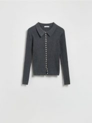 Kardigan z ozdobnymi guzikami - szary. Szare kardigany Reserved, l, bez wzorów, z dzianiny. Za 129.99 zł.
