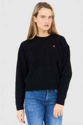 KENZO Czarny sweter damski z kwiatkiem, Rozmiar XS. Czarne swetry Kenzo, s, bez wzorów, bez ramiączek. W wyprzedaży za 679.99 zł.