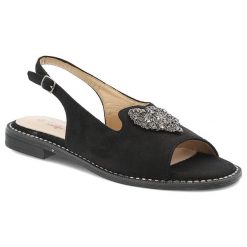 Czarne Sandały S.Barski Eleganckie Obuwie Damskie Z Sercem. Czarne sandały S.BARSKI, bez wzorów, eleganckie, bez obcasa, na płaskiej podeszwie, bez zapięcia. Za 125.99 zł.