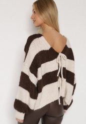 Brązowy Wiązany Kardigan Oversize w Paski z Dodatkiem Wełny i Wiskozy Retire. Brązowe kardigany Born2be, uniwersalny, bez wzorów, z dzianiny. Za 149.99 zł.
