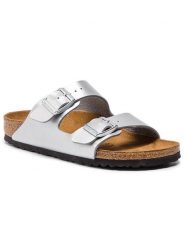 Birkenstock Klapki Arizona Bs 1012283 Srebrny. Szare klapki Birkenstock, bez wzorów, ze skóry, bez obcasa. Za 289.99 zł.