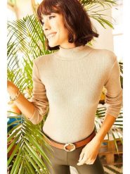 Olalook Sweter w kolorze beżowym rozmiar: onesize. Brązowe swetry Olalook, bez wzorów, z bawełny, bez ramiączek. Za 39.99 zł.