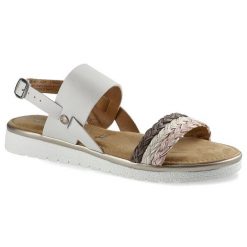 Białe Sandały Tamaris Damskie Stylowe Buty Letnie. Białe sandały Tamaris, z aplikacjami, ze skóry ekologicznej, eleganckie, bez obcasa, na obcasie, bez zapięcia. Za 159.00 zł.