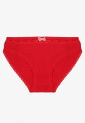 Czerwone Bawełniane Majtki Typu Figi z Koronką i Kokardą Zeteria. Czerwone figi Born2be, l, bez wzorów, z bawełny. Za 9.99 zł.