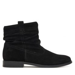 Botki Tamaris. Czarne botki Tamaris, bez wzorów, bez obcasa, na płaskiej podeszwie, bez zapięcia. Za 399.99 zł.