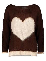 Miss goodlife Sweter "Heart" w kolorze ciemnobrązowo-kremowym rozmiar: M. Brązowe swetry miss goodlife, m, bez wzorów, z wełny, bez ramiączek. Za 268.55 zł.