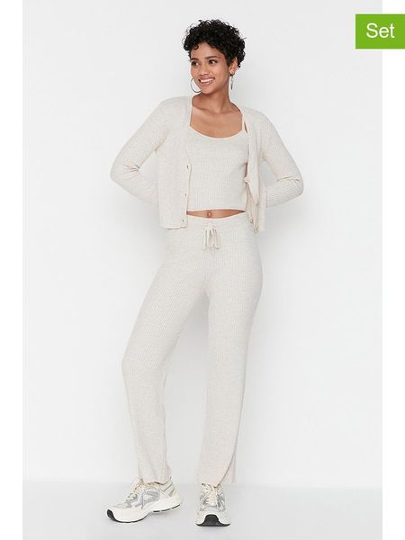 Trendyol 3-częściowy zestaw w kolorze beżowym rozmiar: S. Brązowe swetry Trendyol, s, bez wzorów, prążkowane, bez ramiączek. Za 82.64 zł.