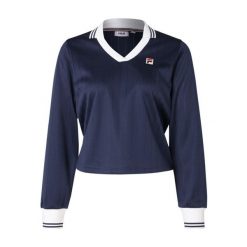 Damska koszulka polo z długim rękawem Fila Lawe. Niebieskie bluzki Fila, bez wzorów, eleganckie, bez kołnierzyka, bez ramiączek. W wyprzedaży za 210.00 zł.