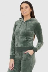 JUICY COUTURE Welurowa zielona rozpinana bluza damska diamante hoodie, Rozmiar L. Zielone bluzy sportowe Juicy Couture, l, bez wzorów, z weluru, bez kaptura. W wyprzedaży za 359.99 zł.