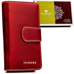 Pionowy portfel damski z lakierowanej skóry naturalnej w czerwonym kolorze - Peterson. Czerwone portfele Peterson, bez wzorów, ze skóry. Za 139.99 zł.