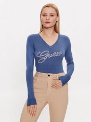 Guess Sweter W3YR21 Z2NQ2 Niebieski Slim Fit. Niebieskie swetry Guess, s, z aplikacjami, z wiskozy, bez ramiączek. Za 159.99 zł.