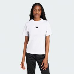Koszulka Essentials 3-Stripes Cotton. Białe bluzki Adidas, l, bez wzorów, z bawełny, sportowe, bez kołnierzyka, bez ramiączek. Za 119.00 zł.