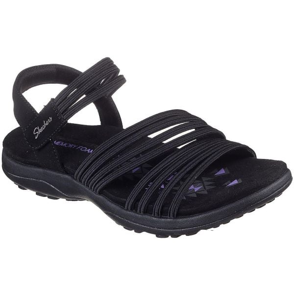 Sandały damskie Skechers Reggae Slim - Coffee. Czarne sandały Skechers, bez wzorów, z materiału, bez obcasa, bez zapięcia. Za 390.00 zł.