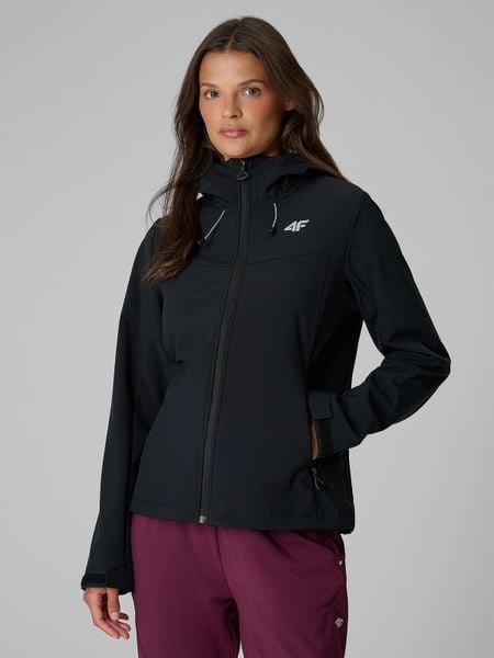 4F Kurtka softshell wiatroodporna membrana 8000 damska - czarny M. Czarne kurtki sportowe 4f, m, bez wzorów, z softshellu, bez kaptura, trekkingowe. Za 299.99 zł.