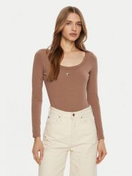 Guess Body V4YP07 J1314 Brązowy Slim Fit. Brązowe body Guess, xl, z aplikacjami, z bawełny. Za 195.00 zł.