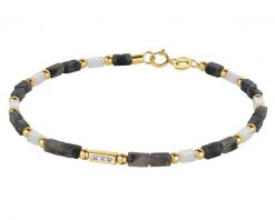 Bransoletka z diamentami, labradorytami, kryształami górskimi i elementami żółtego złota - 18 cm - próba 375. Żółte bransoletki Apart, z diamentem, złote. Za 1,529.00 zł.