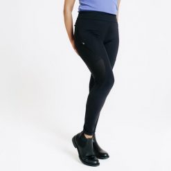 Legginsy jeździeckie damskie full grip letnie - czarne. Czarne legginsy FOUGANZA, s, bez wzorów, z materiału, z podwyższonym stanem, długie. Za 129.99 zł.