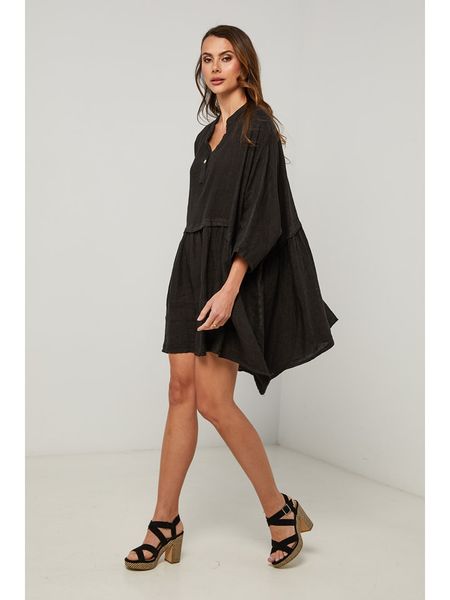 Fleur de Lin Sukienka w kolorze czarnym rozmiar: S. Czarne sukienki Fleur de Lin, s, bez wzorów, ze lnu, bez kołnierzyka, bez ramiączek, mini. Za 199.95 zł.
