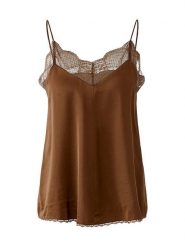 Oui Top w kolorze brązowym rozmiar: 36. Brązowe topy Oui, bez wzorów, z koronki, bez kołnierzyka, bez ramiączek. Za 173.99 zł.