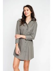 ASSUILI Lniana sukienka w kolorze khaki rozmiar: 38. Brązowe sukienki Assuili, na co dzień, bez wzorów, ze lnu, bez kołnierzyka, bez ramiączek, mini, proste. Za 195.99 zł.