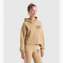 Bluza damska DIADORA L. HOODIE CROP MANIFESTO. Brązowe bluzy Diadora, l, bez wzorów, z bawełny, z kapturem. Za 109.99 zł.