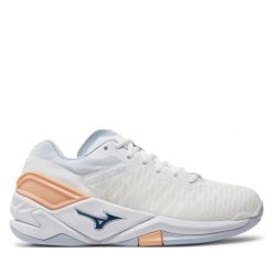 Buty halowe Mizuno. Białe obuwie sportowe Mizuno, bez zapięcia, mizuno wave. Za 619.99 zł.