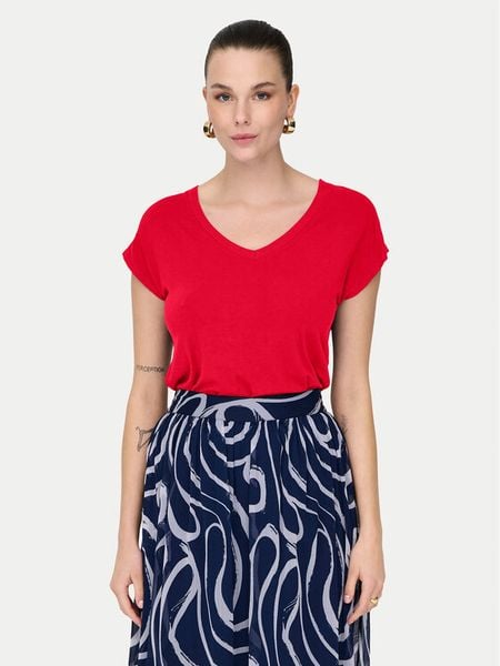 ONLY T-Shirt Rilla 15315776 Czerwony Regular Fit. Czerwone t-shirty Only, m, bez wzorów, z wiskozy, bez kołnierzyka, bez ramiączek. Za 58.99 zł.