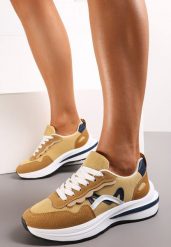 Ciemnobeżowe Sneakersy przed Kostkę z Modnymi Przeszyciami Ciana. Brązowe obuwie sportowe Renee, przed kostkę, bez zapięcia, na fitness i siłownię. Za 49.99 zł.