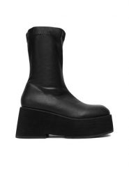 DeeZee Botki W3LH164802 Czarny. Czarne botki DeeZee, bez wzorów, z materiału, bez obcasa, na płaskiej podeszwie, bez zapięcia. Za 219.99 zł.