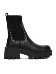 DeeZee Botki 67091-5 Czarny. Czarne botki DeeZee, bez wzorów, z materiału, bez obcasa, na słupku, bez zapięcia. Za 219.99 zł.