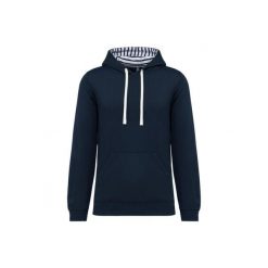 Wzorzysta bluza z kontrastowym kapturem Kariban. Niebieskie bluzy KARIBAN, xs, bez wzorów, z bawełny. Za 246.50 zł.