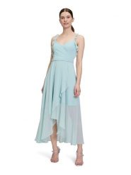 Vera Mont Sukienka w kolorze turkusowym rozmiar: 42. Niebieskie sukienki Vera Mont, bez wzorów, z asymetrycznym kołnierzem, bez ramiączek, maxi, asymetryczne. Za 260.99 zł.