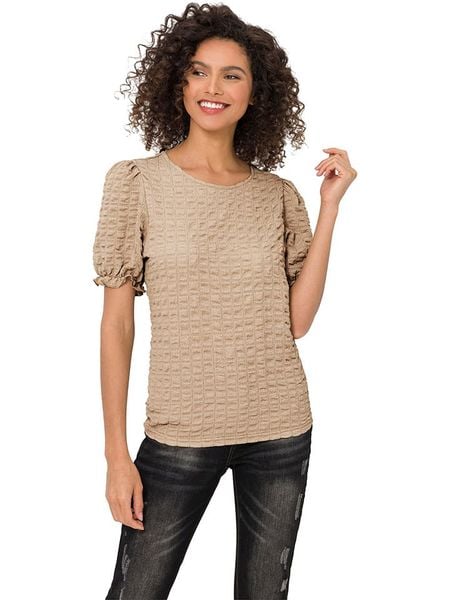 Heine Koszulka w kolorze beżowym rozmiar: 48. Brązowe bluzki Heine, bez wzorów, bez kołnierzyka, bez ramiączek. Za 43.99 zł.