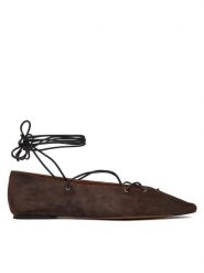 LAUREN RALPH LAUREN Baleriny Suede Lace-Up Pointed Ballet Flat 818P15775001 Brązowy. Brązowe baleriny Lauren Ralph Lauren, bez wzorów, ze skóry, bez obcasa. Za 1,799.00 zł.