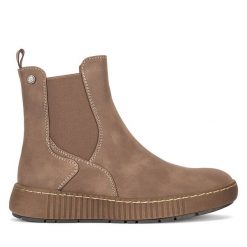 Botki Go Soft. Brązowe botki GO SOFT, bez wzorów, bez obcasa, na płaskiej podeszwie, bez zapięcia. Za 179.99 zł.