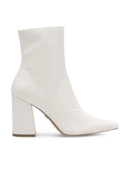 Nine West Botki SAAMEN SJ1453-1 Biały. Białe botki Nine West, bez wzorów, z syntetyku, bez obcasa, na słupku, bez zapięcia. Za 259.99 zł.