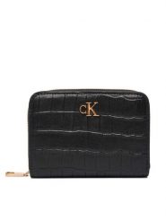 Calvin Klein Mały Portfel Damski Ck Croc Medium Flap Zip Around LV04F1095G Czarny. Czarne portfele Calvin Klein, bez wzorów, ze skóry. Za 349.99 zł.