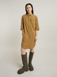 G-Star Sukienka w kolorze musztardowym rozmiar: M. Brązowe sukienki G-Star, m, bez wzorów, retro, bez kołnierzyka, bez ramiączek, midi. Za 245.96 zł.