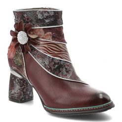 Bordowe Botki Laura Vita Oryginalne Obuwie Damskie Premium. Czerwone botki Laura Vita, bez wzorów, ze skóry, bez obcasa, na obcasie, bez zapięcia. Za 484.99 zł.