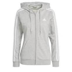 Adidas Essentials French Terry 3 Stripes FZ Hoodie, damska bluza. Białe bluzy sportowe Adidas, m, bez wzorów, z bawełny, bez kaptura. Za 274.50 zł.