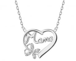 Naszyjnik srebrny z cyrkoniami - mama, serce. Szare naszyjniki Apart, z cyrkonią, srebrne. Za 249.00 zł.