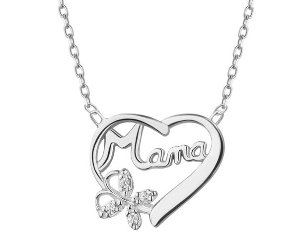 Naszyjnik srebrny z cyrkoniami - mama, serce. Szare naszyjniki Apart, z cyrkonią, srebrne. Za 249.00 zł.