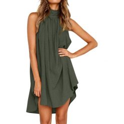 Sukienka DIMENA KHAKI. Brązowe sukienki Sukienka DIMENA KHAKI, uniwersalny, bez wzorów, bez kołnierzyka, bez ramiączek, mini. W wyprzedaży za 69.00 zł.