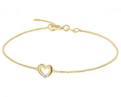 Bransoletka z żółtego złota z diamentem - serce - 0,004 ct - próba 375. Żółte bransoletki Apart, z diamentem, złote. Za 769.00 zł.