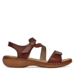 Sandały Rieker. Brązowe sandały Rieker, bez wzorów, bez obcasa, na płaskiej podeszwie, bez zapięcia. Za 339.99 zł.