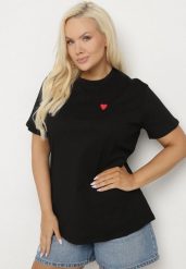 Czarny Bawełniany T-shirt Ozdobiony Sercem Tolianee. Czarne t-shirty Born2be, l, bez wzorów, z bawełny, bez kołnierzyka, bez ramiączek. Za 49.99 zł.