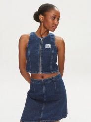 Calvin Klein Jeans Top J20J222799 Niebieski Slim Fit. Niebieskie topy Calvin Klein Jeans, s, bez wzorów, z bawełny, bez kołnierzyka, bez ramiączek. Za 169.99 zł.
